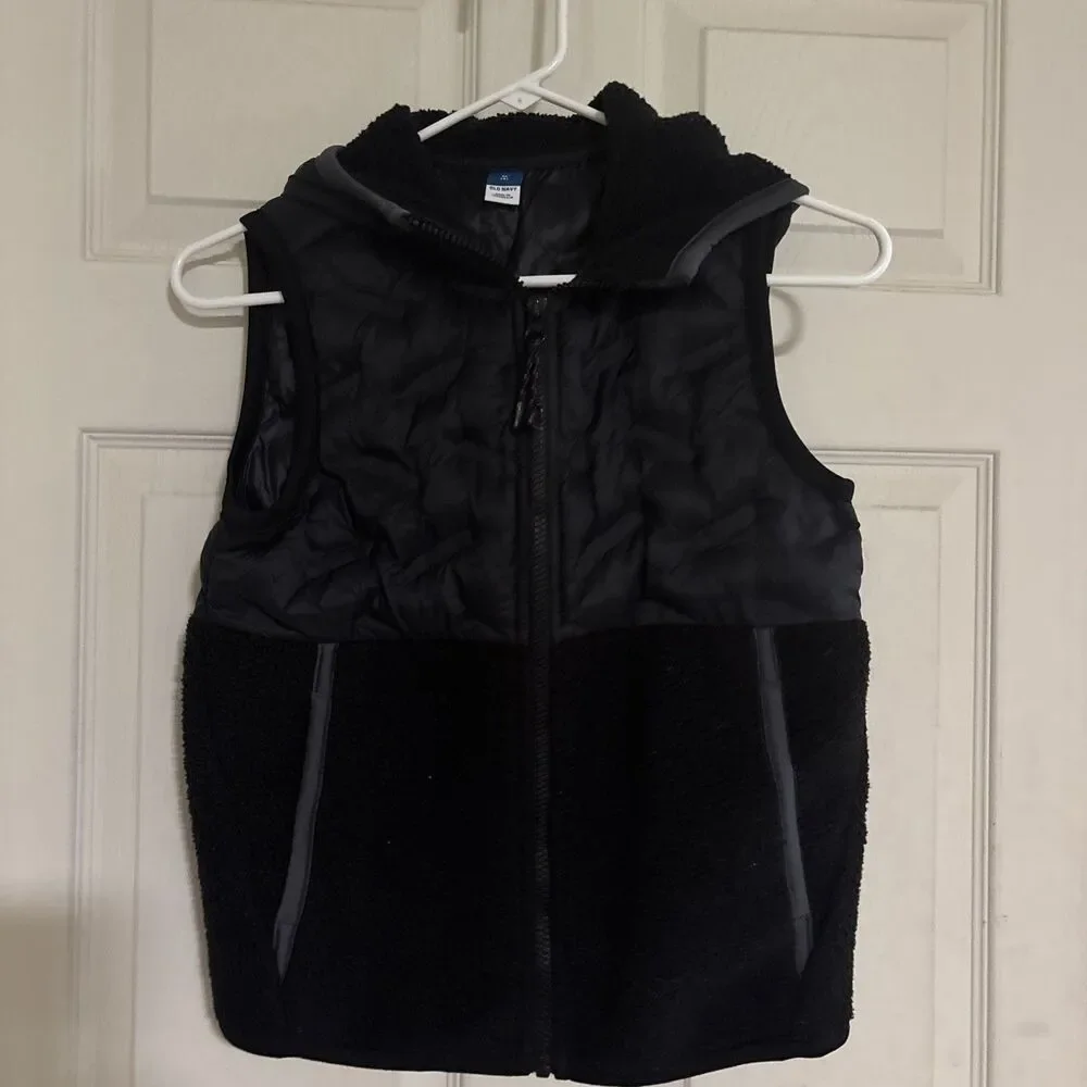 OLD NAVY Youth Girls Boys Kids Puffer Vest Jacket Size M Black With Hoodie